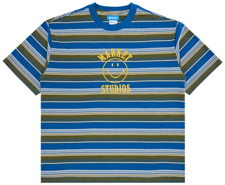 Market Smiley Lockup Striped T Shirt Dazzling Blue