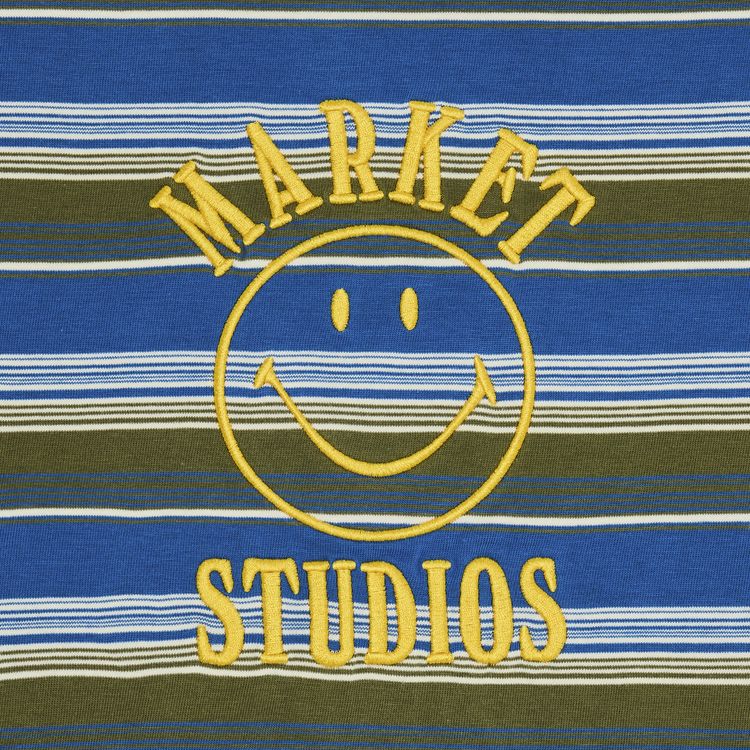 Market Smiley Lockup Striped T Shirt Dazzling Blue