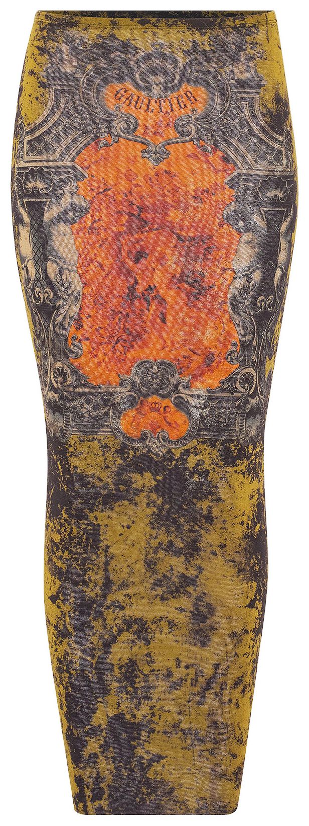 Jean Paul Gaultier Medaillon Long Skirt BlackKhakiOrange