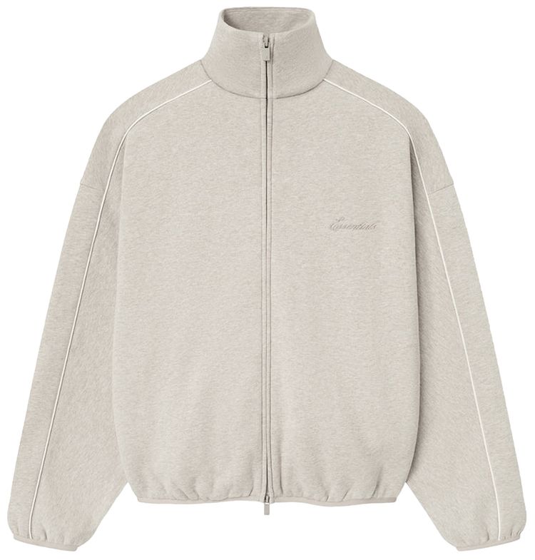 Fear of God Essentials Modern Fleece Track Jacket With Piping Heather StoneCloud White