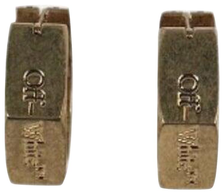 Off White Medium Hexnut Earrings Gold