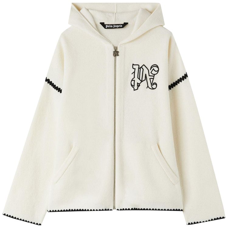Palm Angels Monogram Knit Zip Hoodie Off White