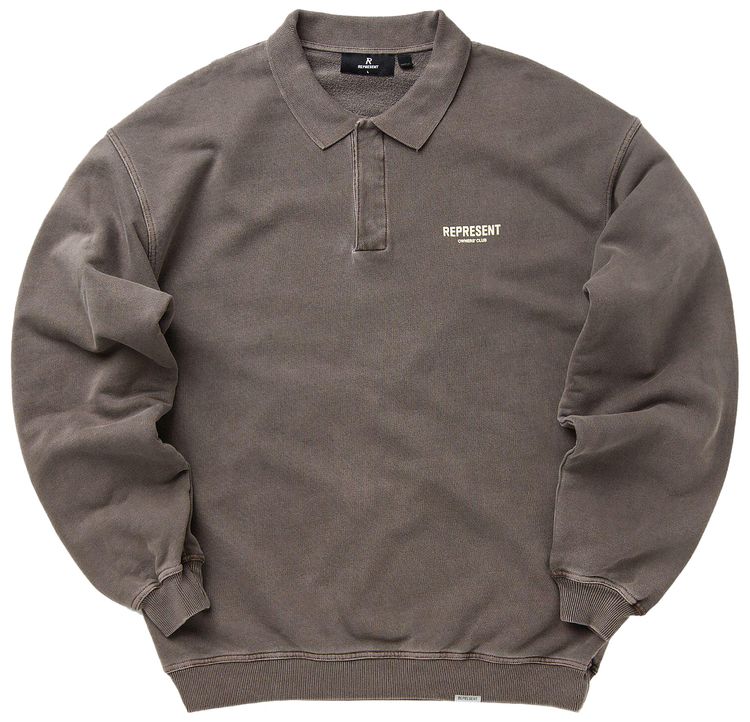 Represent Clo Owners Club Long Sleeve Polo Sweater Fog