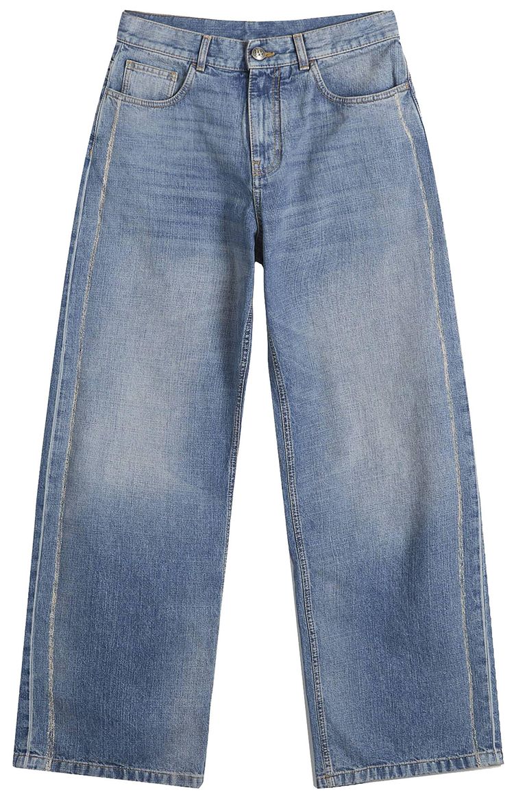 Palm Angels Curved Logo Loose Jeans Light Blue