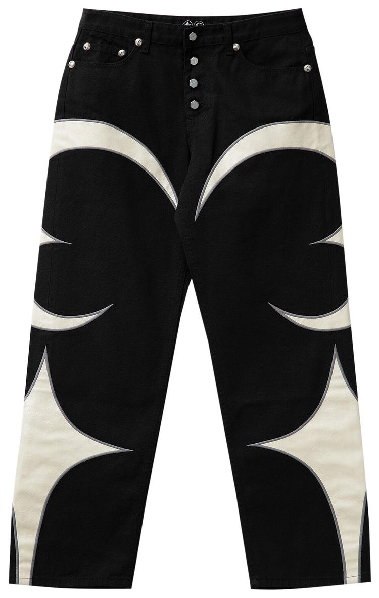 Thug Club Leather Washing Jeans BlackWhite