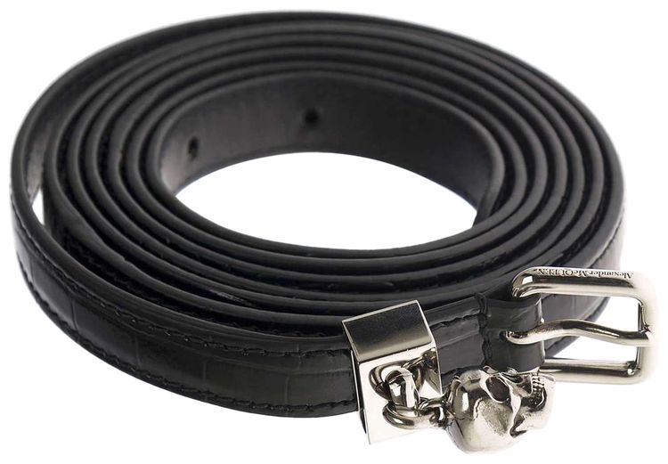 Alexander McQueen Skull Croc Embossed Double Belt Black