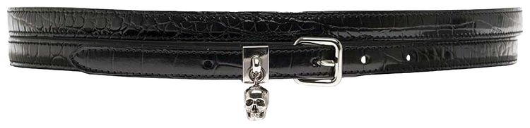 Alexander McQueen Skull Croc Embossed Double Belt Black