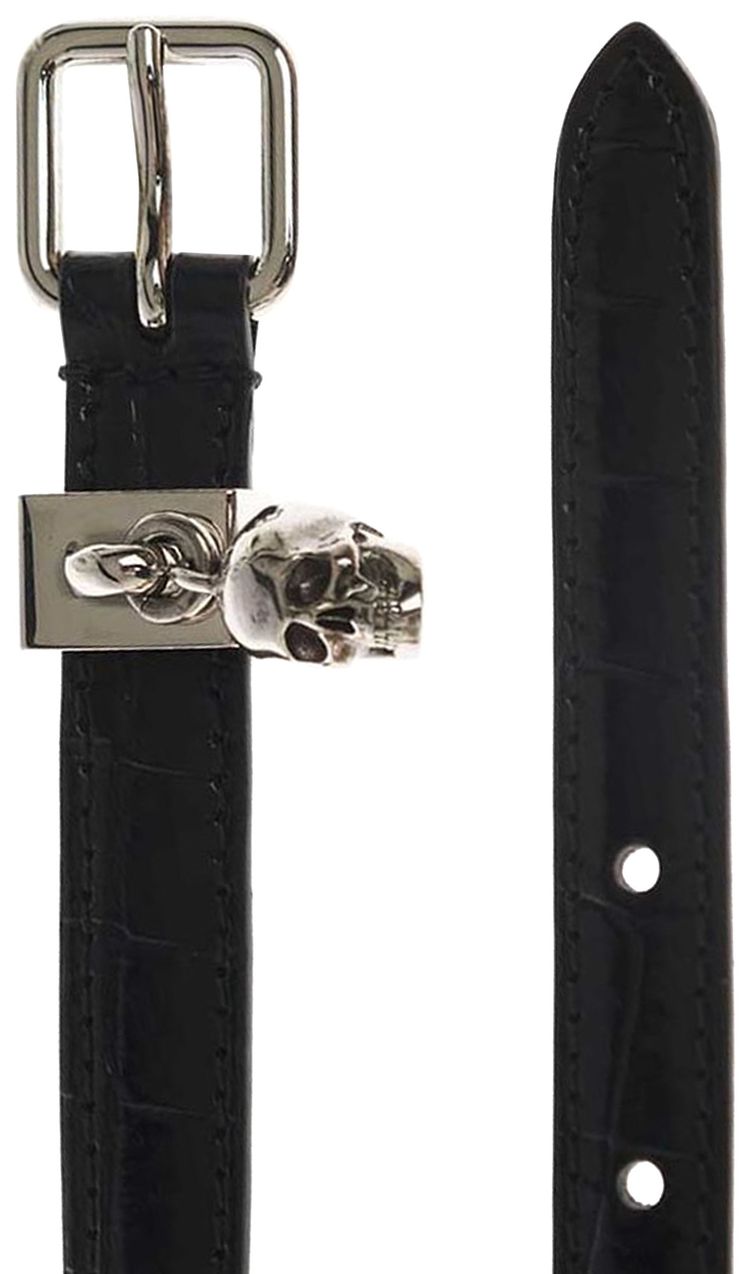 Alexander McQueen Skull Croc Embossed Double Belt Black