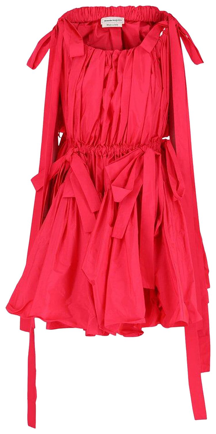 Alexander McQueen Bow Mini Dress Neon Pink