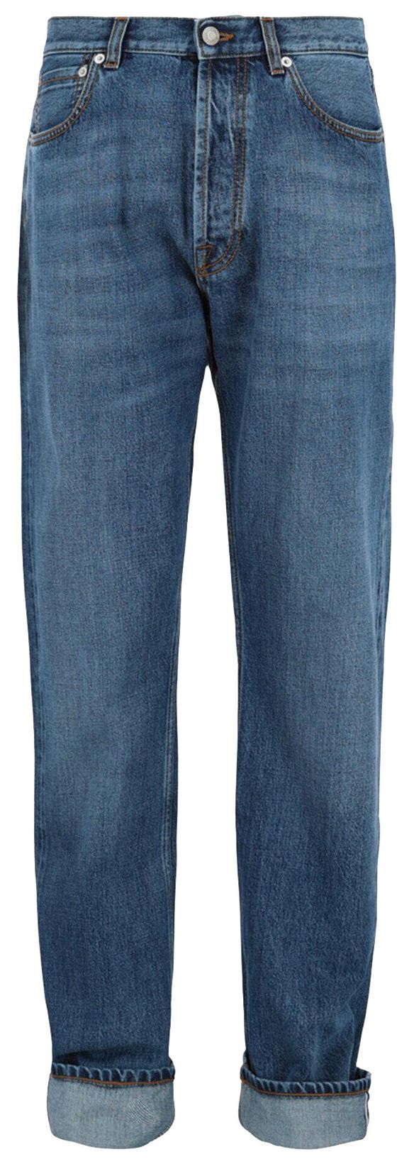 Alexander McQueen Turn Up Jeans Blue Washed