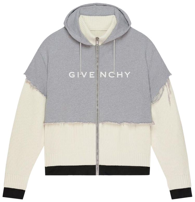 Givenchy Layered Zip Up Logo Sweater Cream