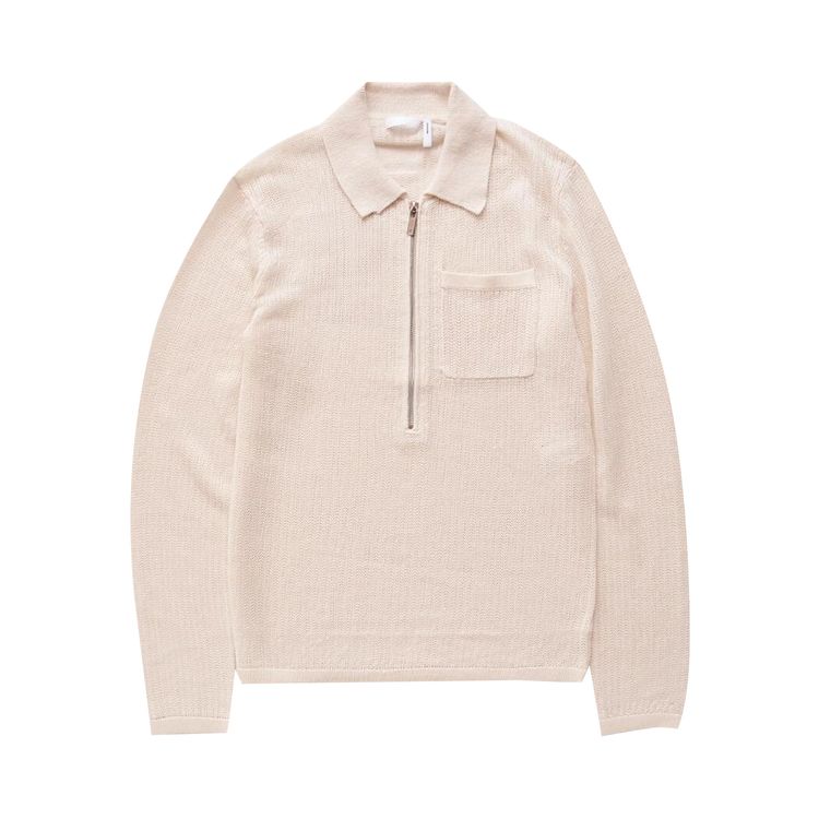 Helmut Lang Long Sleeve Zip Polo Sweater Ivory