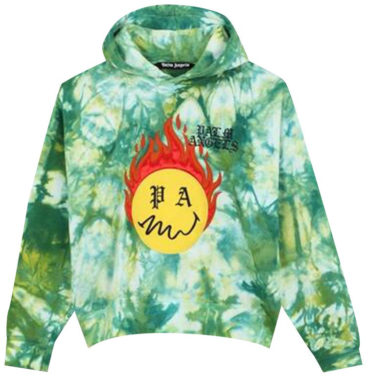 Palm Angels Tie Dye Burning Head Hoodie GreenYellow