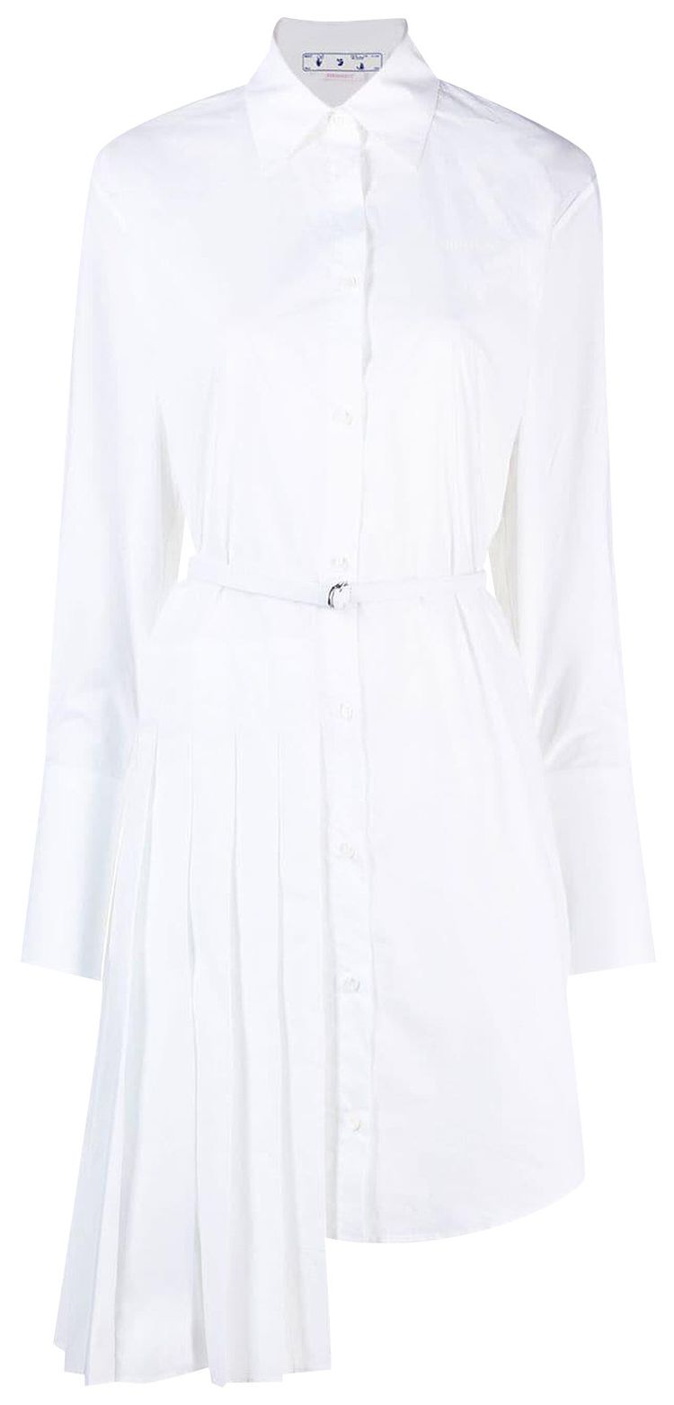 Off White Diag Plisse Shirt Dress White