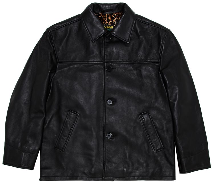 Supreme x Schott Leather Car Coat Black