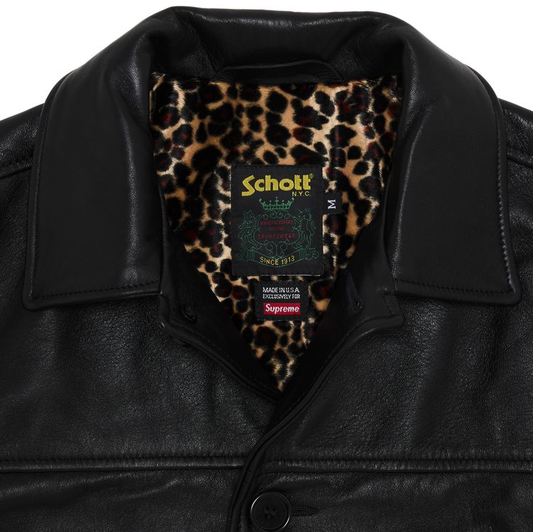 Supreme x Schott Leather Car Coat Black