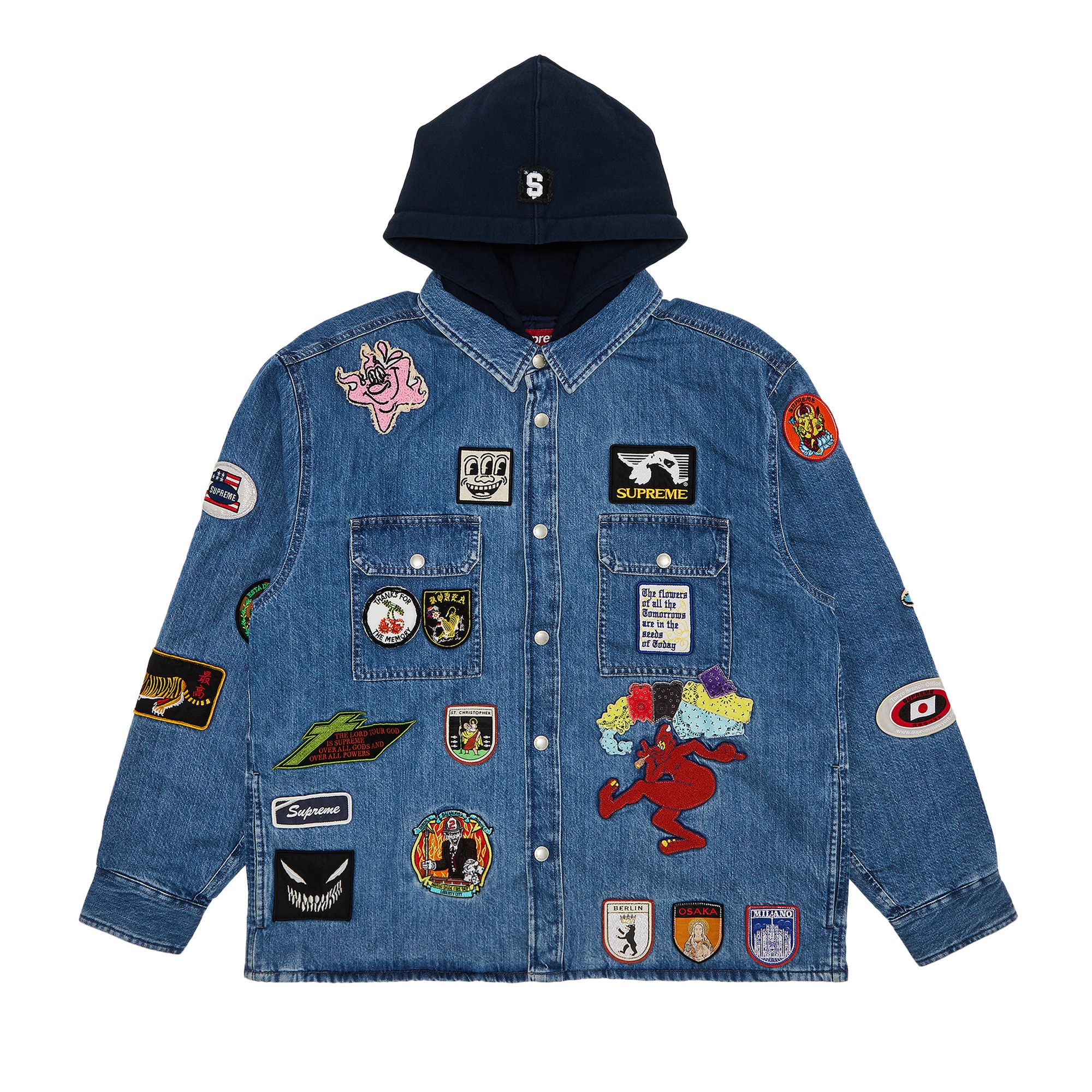 Buy Supreme Patches Hooded Zip Up Shirt 'Denim' - SS25S30