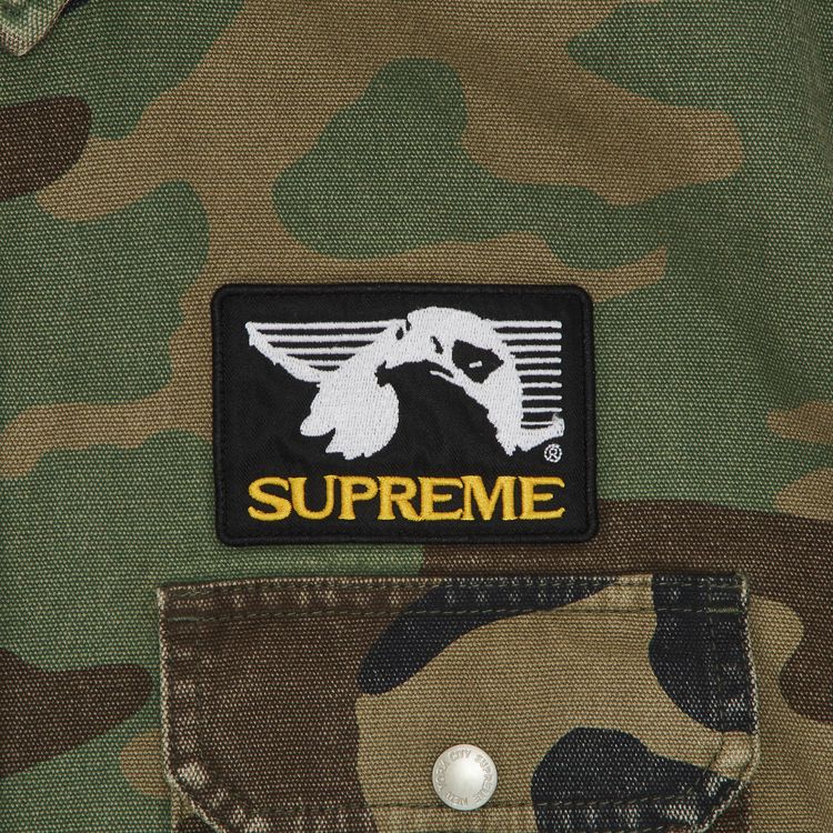 Supreme Patches Hooded Zip Up Shirt Woodland Camo