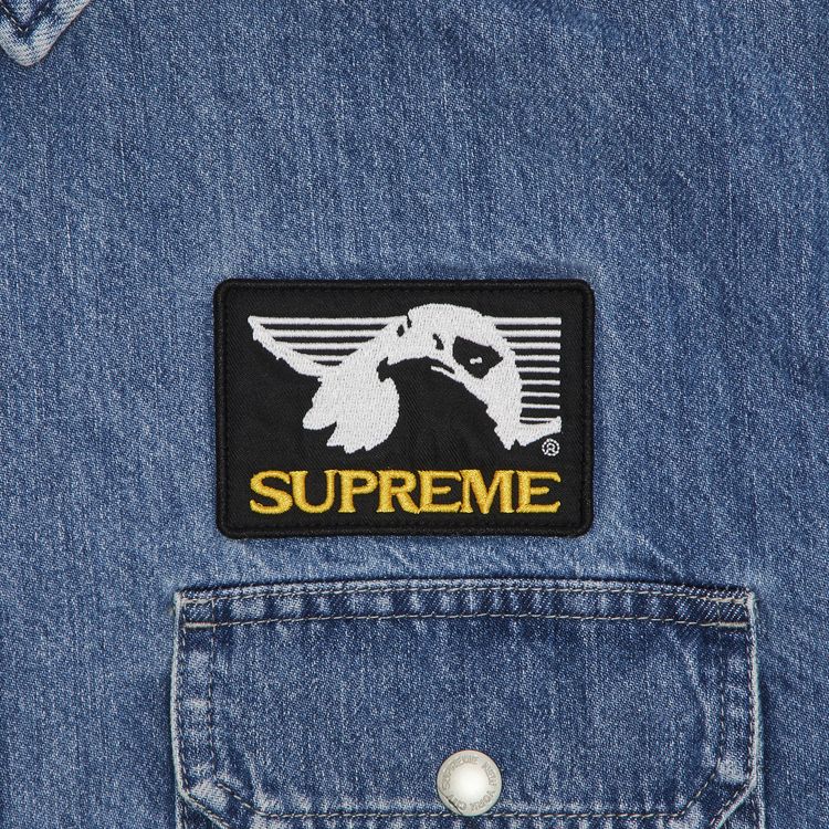 Supreme Patches Hooded Zip Up Shirt Denim