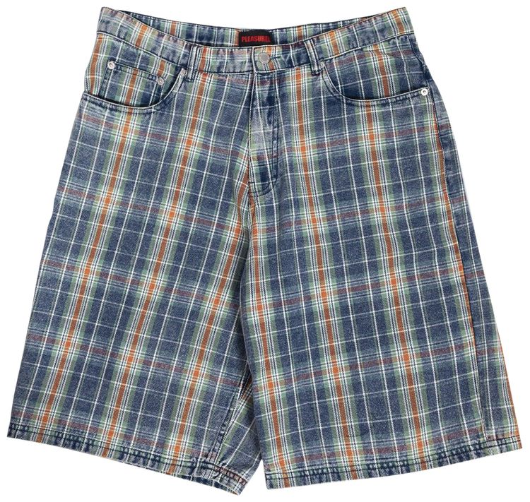 Pleasures Formula Plaid Baggy Jorts Navy