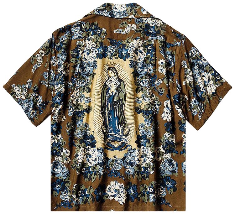 Kapital Silk Rayon Champetre Maria Wrangle Collar Aloha Shirt Brown Khaki