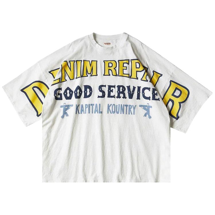 Kapital Jersey Huge T Shirt Denim Repair White