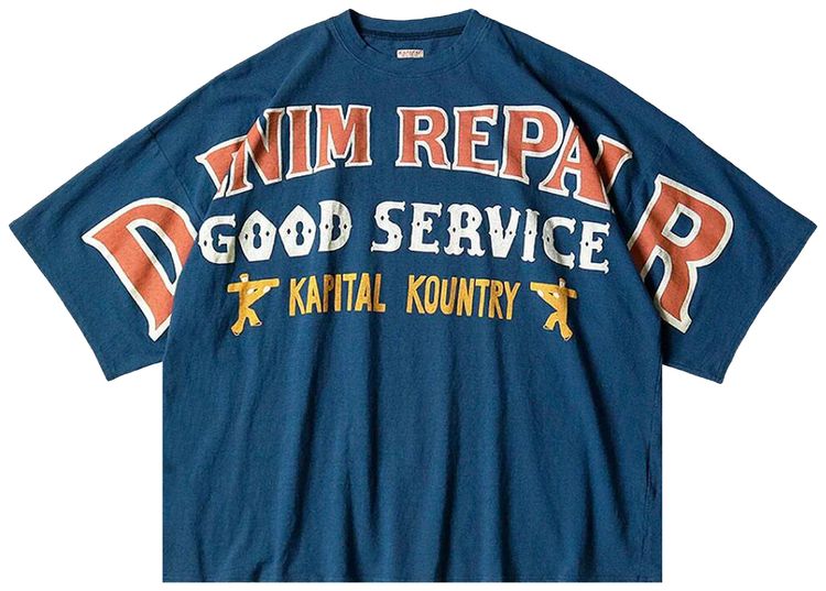 Kapital Jersey Huge T Shirt Denim Repair Navy