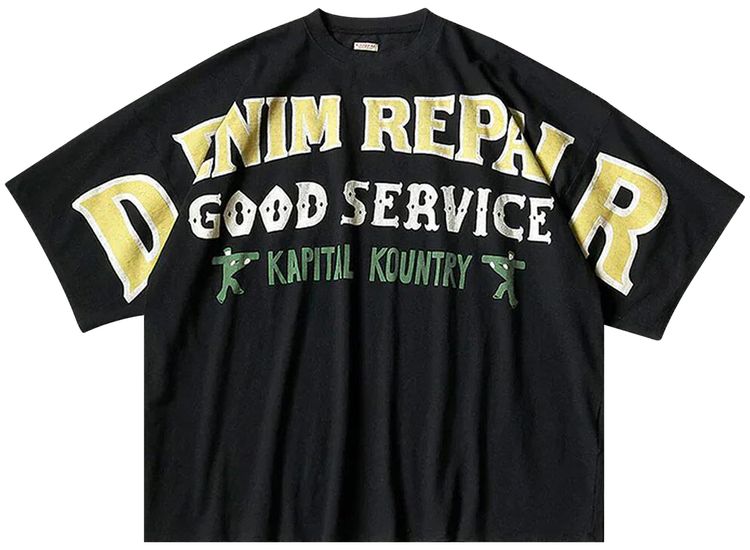 Kapital Jersey Huge T Shirt Denim Repair Black