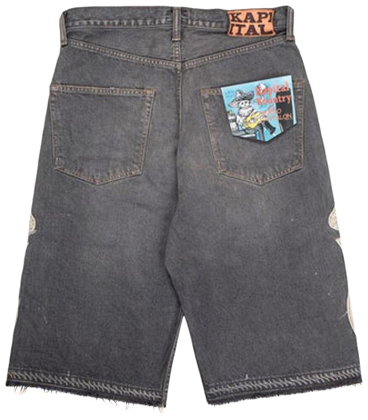 Kapital Black Denim 5 Pocket Shorts Bone Pro