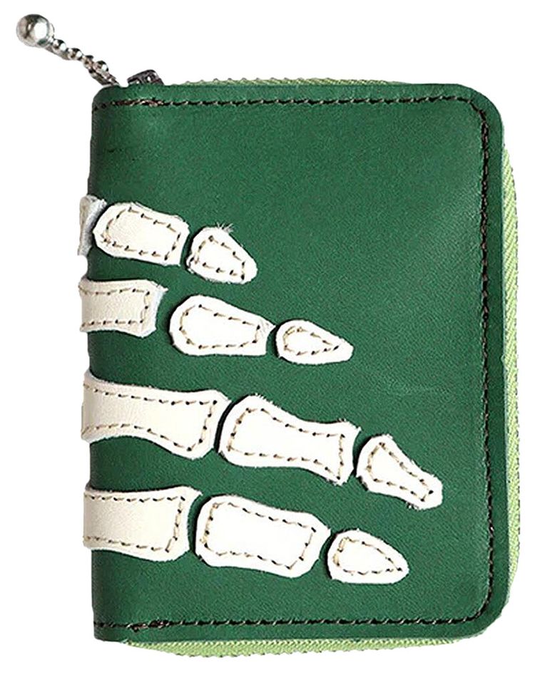 Kapital Thumbs Up Bone Hand Zip Mini Wallet Green