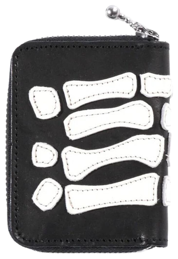 Kapital Thumbs Up Bone Hand Zip Mini Wallet Black
