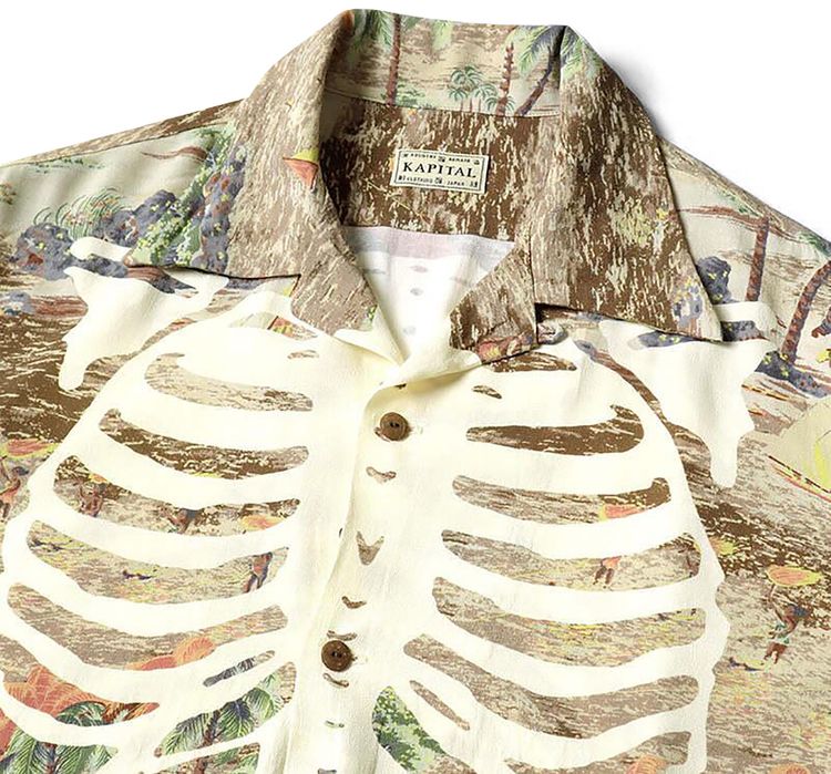 Kapital Rayon Kamekameha Bone Aloha Shirt Brown