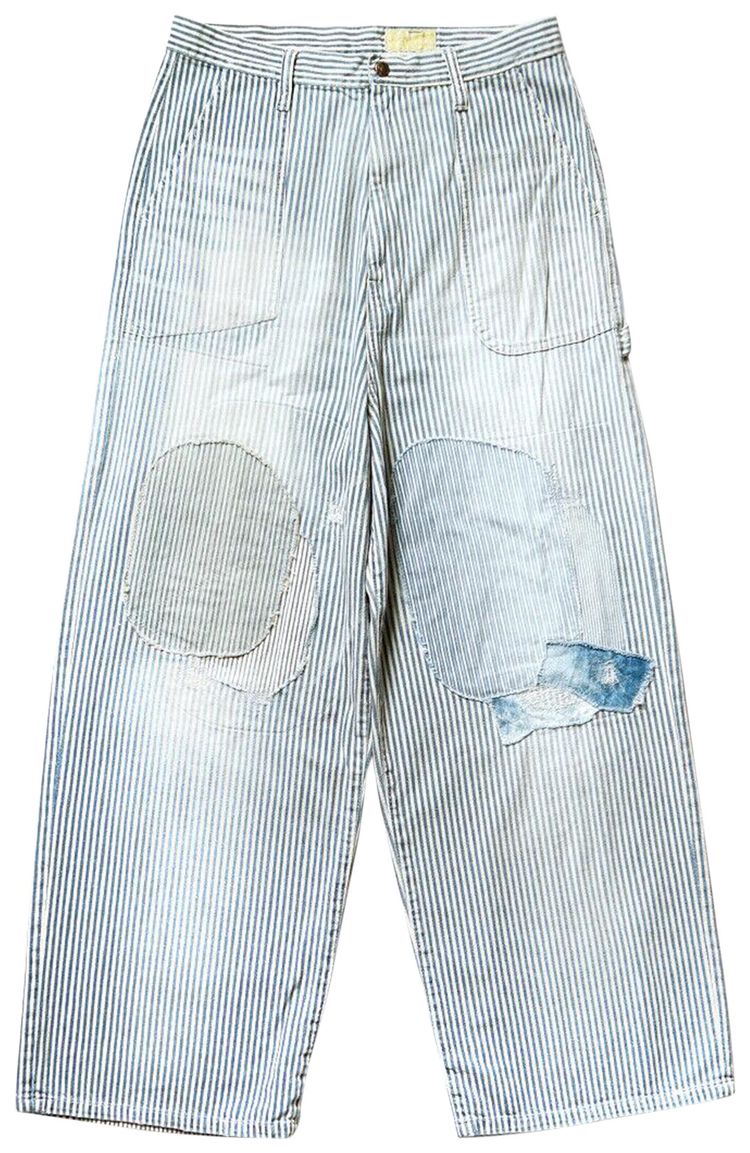 Kapital Hickoree Stripe Painter Port Baggy Pants Champetre Remake Blue