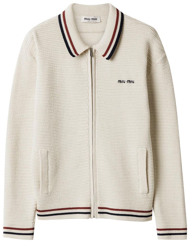 Miu Miu Knit Zipper Cardigan Natural