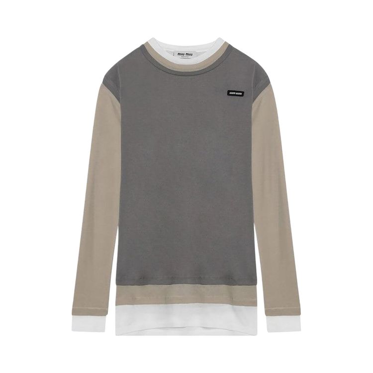 Miu Miu Multi Layer Jersey Top WhitePumiceLead Grey