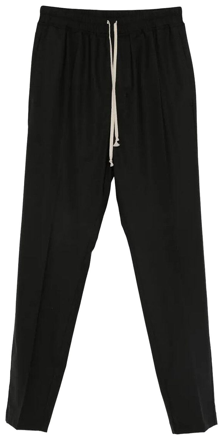 Rick Owens Wool Drawstring Slim Long Pants Black