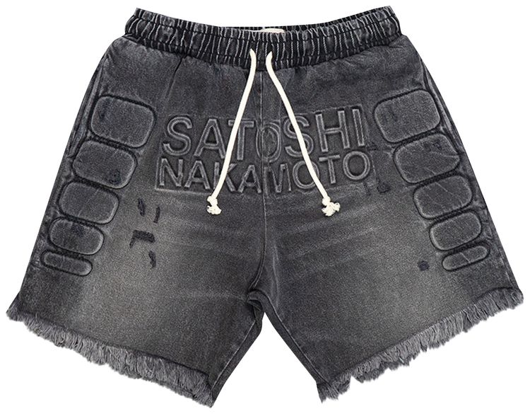 Satoshi Nakamoto Denim Moto Shorts Black Denim