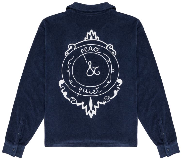 Museum of Peace  Quiet PQ Seal Terry Cloth Button Up Navy