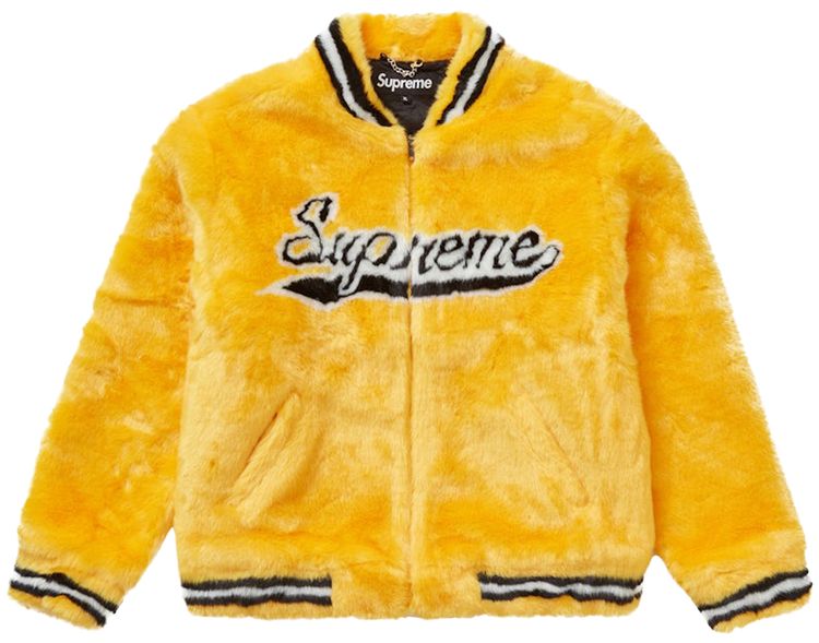 Supreme Faux Fur Varsity Jacket Yellow