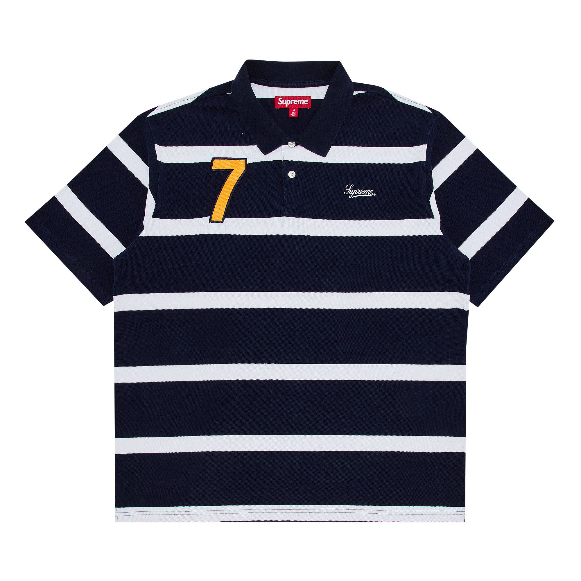 Buy Supreme Cursive Polo 'Navy Stripe' - SS25KN91 NAVY