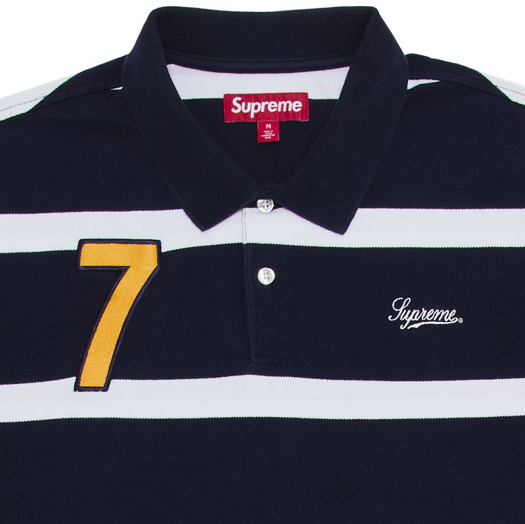 Supreme Cursive Polo Navy Stripe