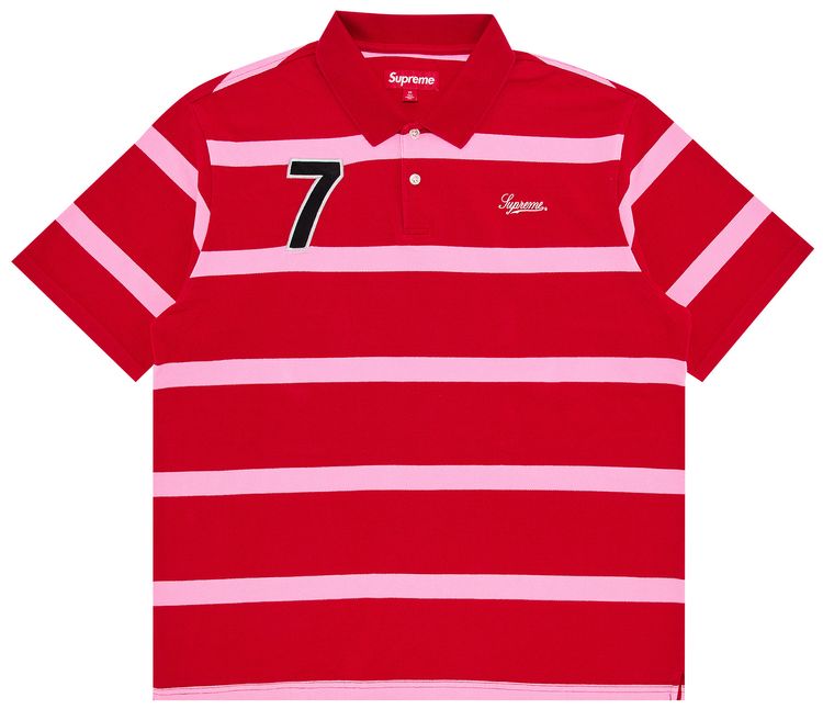 Supreme Cursive Polo Red Stripe