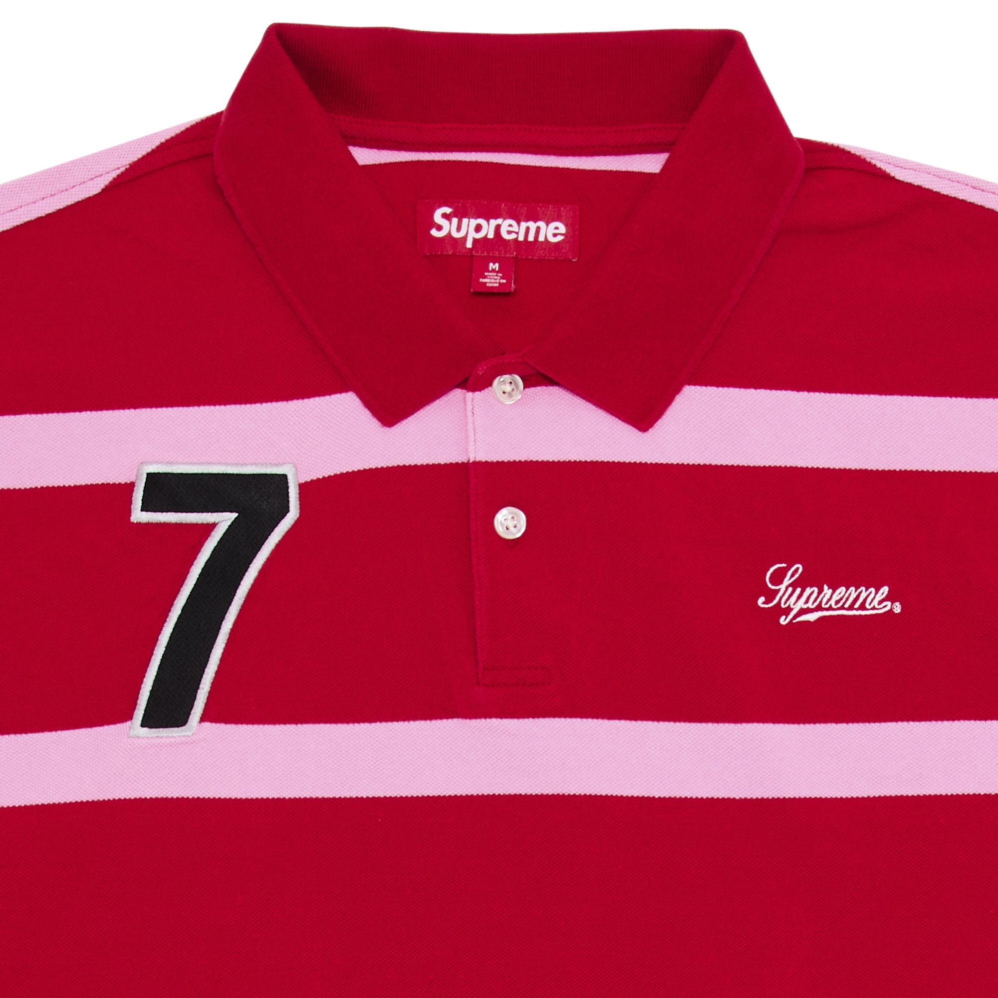 トップス Supreme Cursive Polo \"Red Stripe\" Supreme Cursive Polo Red Stripe – PIECES
