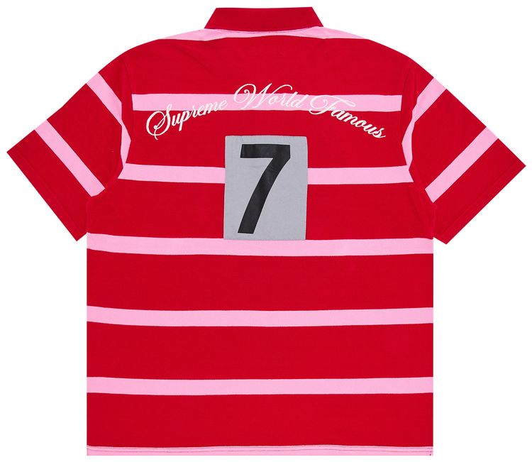 Supreme Cursive Polo Red Stripe