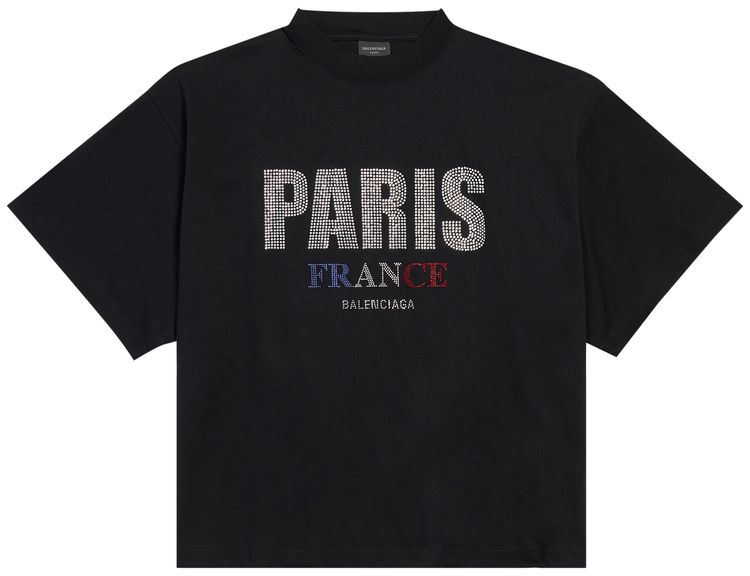 Balenciaga Paris Strass Cropped T Shirt Black