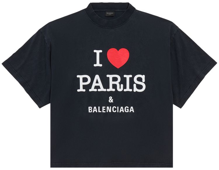 Balenciaga I Love Paris  Balenciaga Cropped T Shirt Faded Washed Black