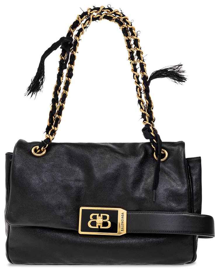 Balenciaga Modu Fringe Chain Leather Shoulder Bag Black