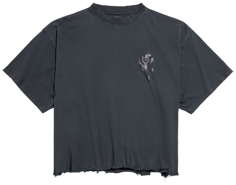 Balenciaga Nail Polish Cropped T Shirt Faded Washed Black