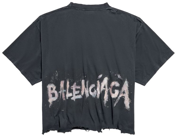Balenciaga Nail Polish Cropped T Shirt Faded Washed Black