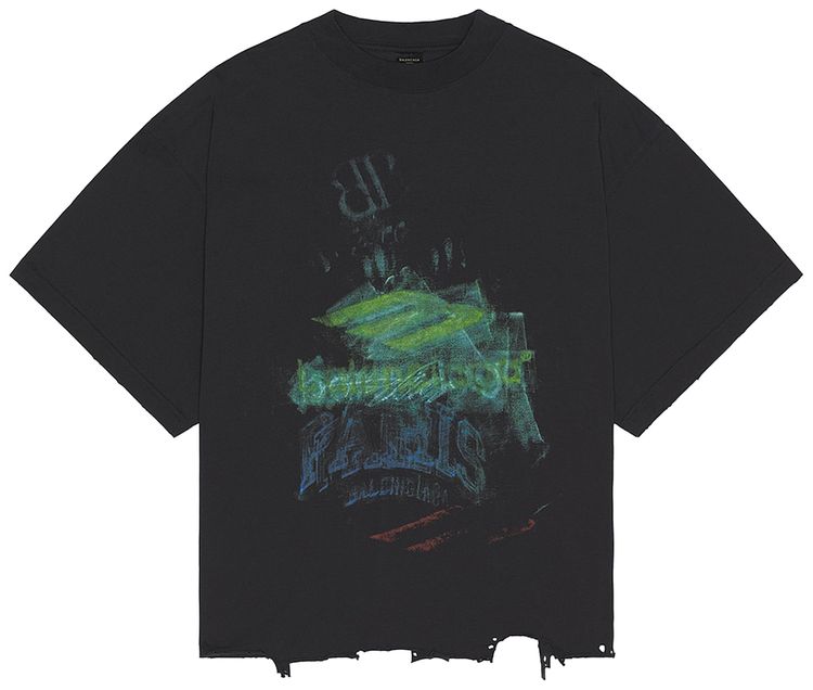 Balenciaga DIY Imprint Cropped T Shirt Faded Washed Black